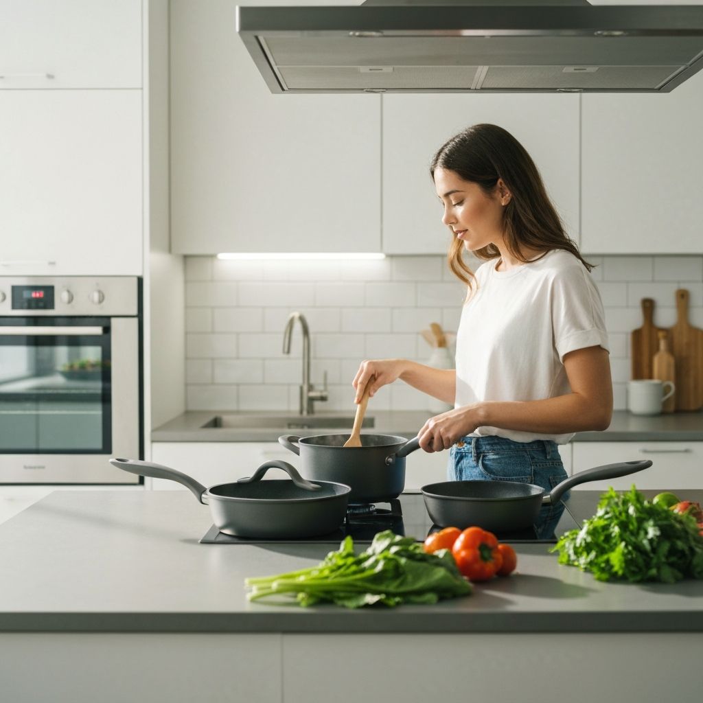 Beautiful Caraway cookware in modern kitchen